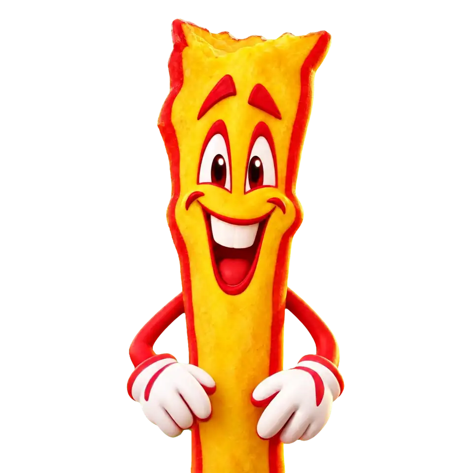 Het Happy Frites-frietje kijkt je aan